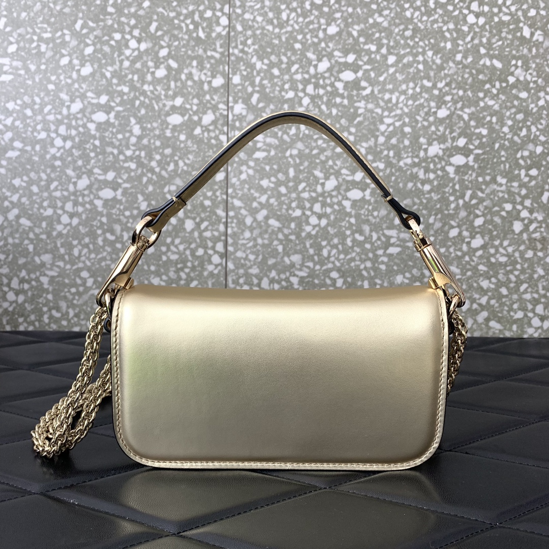 Valentino Garavani Loco Small Shoulder Bag in Gold Calfskin Leather 